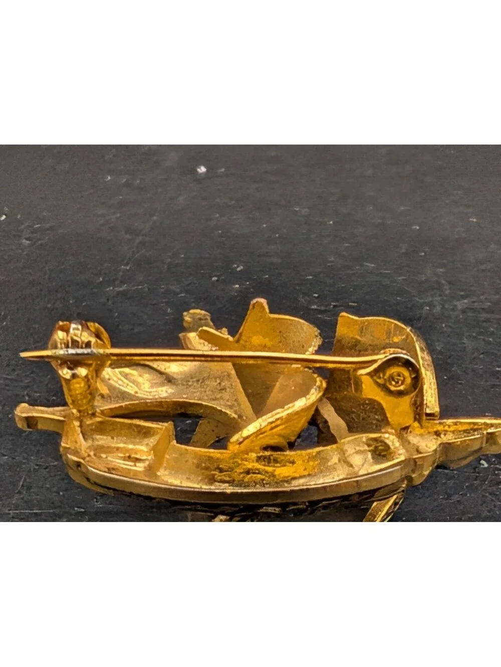 Vintage Toledo Damascene Galleon Ship Brooch Pin Spain Gold Silver Tone Black